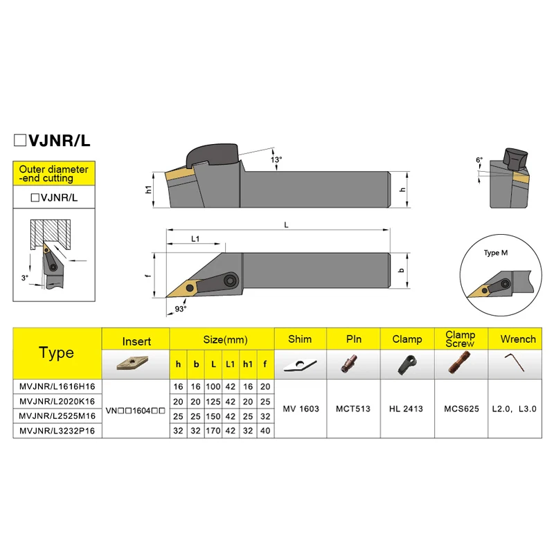 1pc MVJNR2020K16 MVJNR1616K16 MVJNR2525M16 External Turning Tool Holder VNMG Carbide Inserts MVJNR Lathe Cutting Tools Set