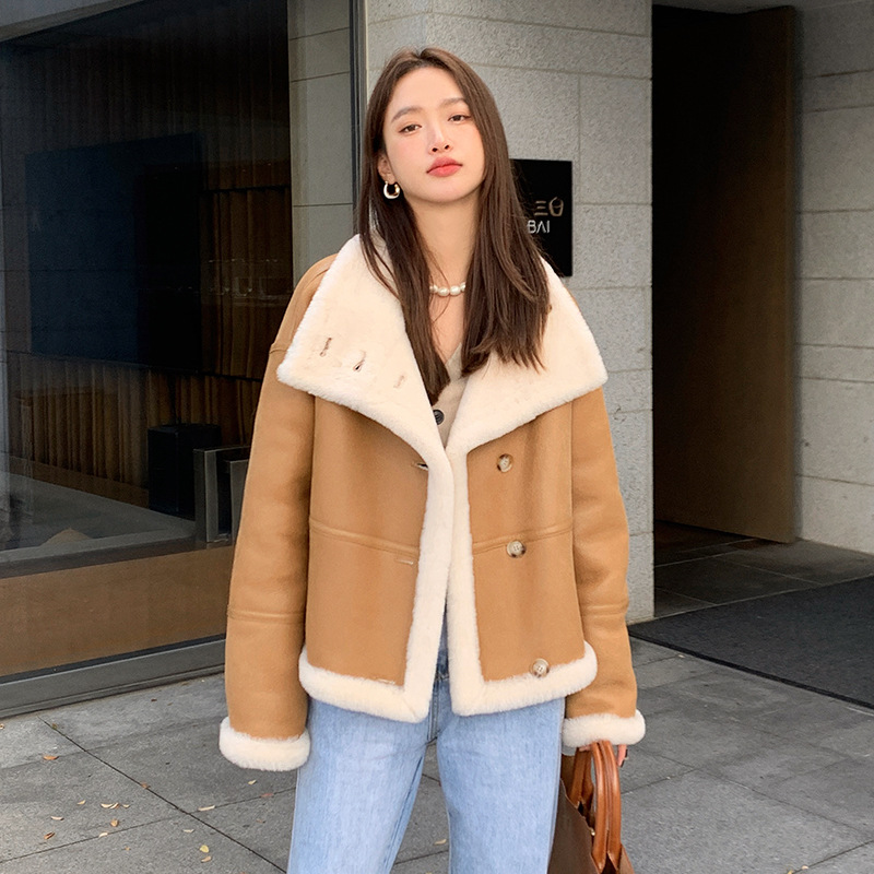 Senhora 2024 couro falso moda lã jaquetas moda feminina lã real casaco de pele de cordeiro jaqueta de inverno lsbh69