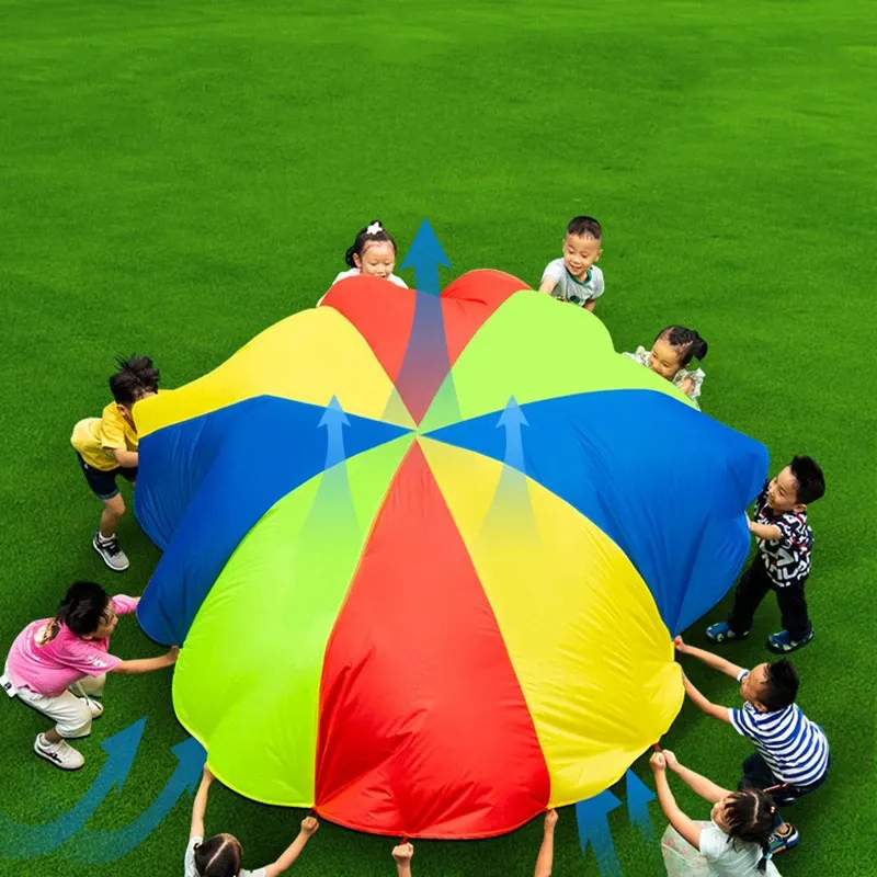 Multiple People Outdoor Camping Rainbow Umbrella Parachute Toy Jump-Sack Ballute Play Interactive Teamwork Game Toy For Kids Gif