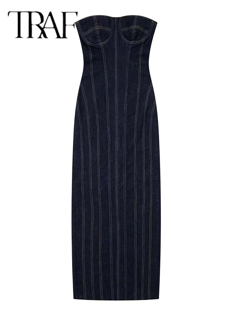 ONKOGENE 2023 Neue Kleider für Frauen, Röhrenoberteil, elastisches, enges Kleid, Sommer, rückenfrei, sexy Abendkleider, Denim, Midi-Partykleid