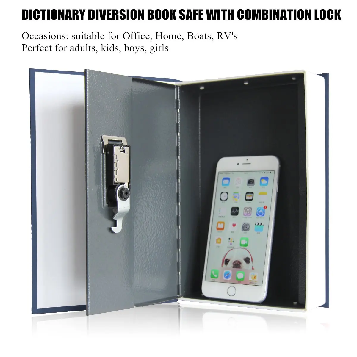 Book Safe with Combination Lock Dictionary Diversion Metal Lock Box for Home Office Code Lock for Money Dictionary Safe Box