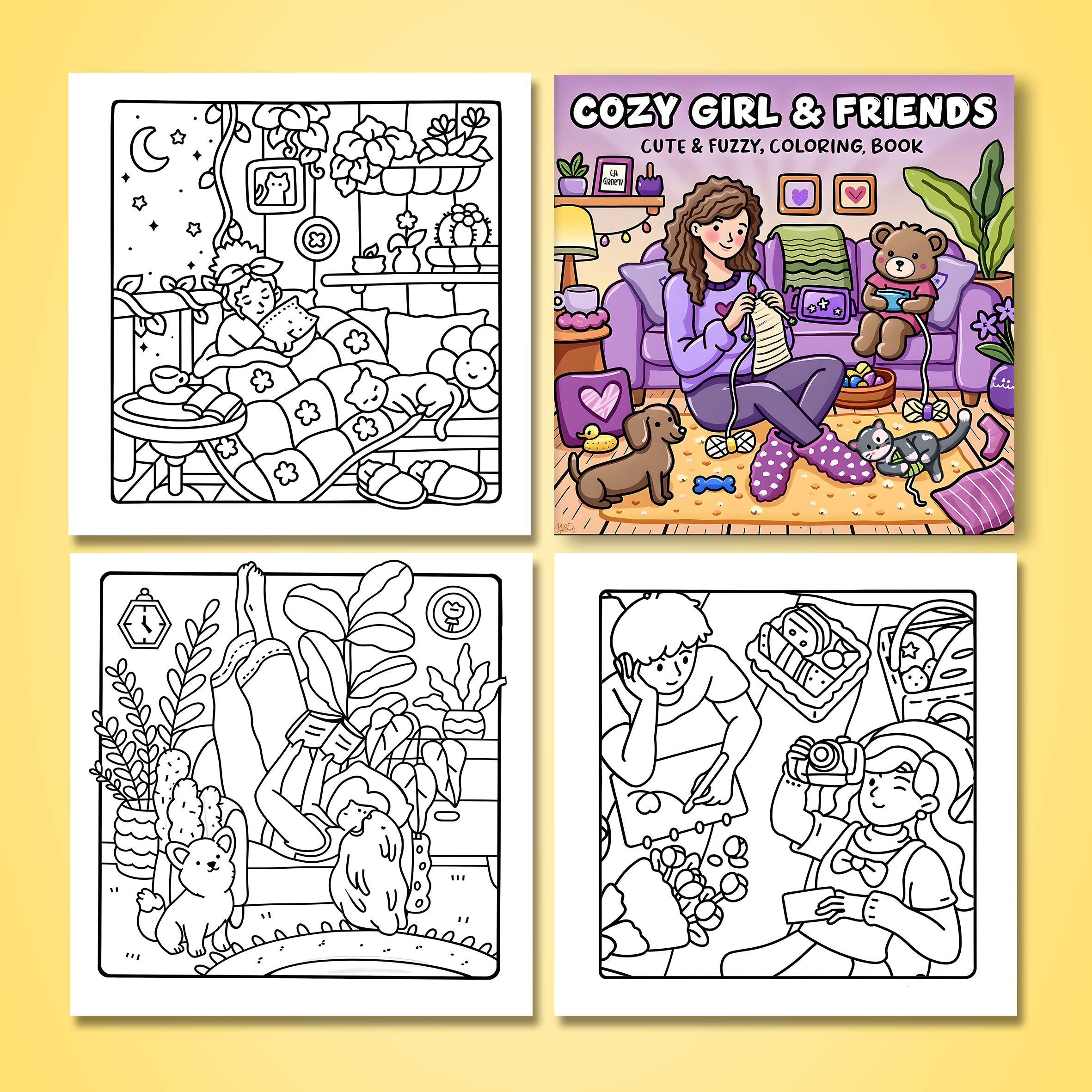 COZY GIRL & FRIENDS Bold-easy Patterns Coloring Book for Adults Cute Drawing Book Perfect Gift for Party and Birthday