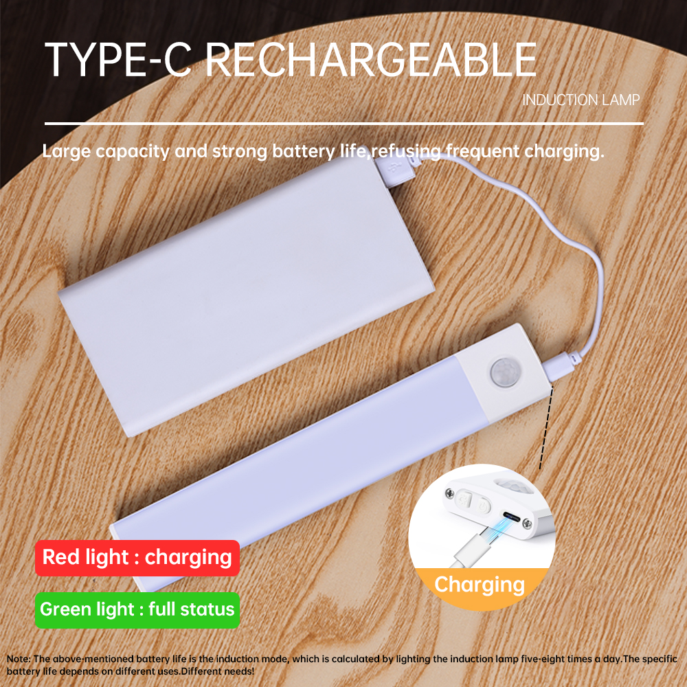 Luci del sensore di movimento della luce notturna della camera da letto Luci USB senza fili sotto l'armadio per l'armadio da cucina Camera da letto Guardaroba Illuminazione interna