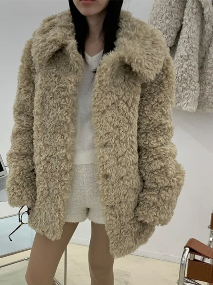 Casaco Quente de Estilo Coreano em Pelúcia Sintética com Forro de Aodão, Ideal para Primavera, Outono e Inverno, Ajuste Reg...