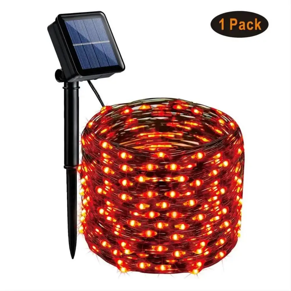 1개 태양 오렌지 & 보라색 할로윈 조명, 39.37피트 120 LED, 보라색 태양 할로윈 조명 8가지 모드, 야외 반짝임 요정 조명