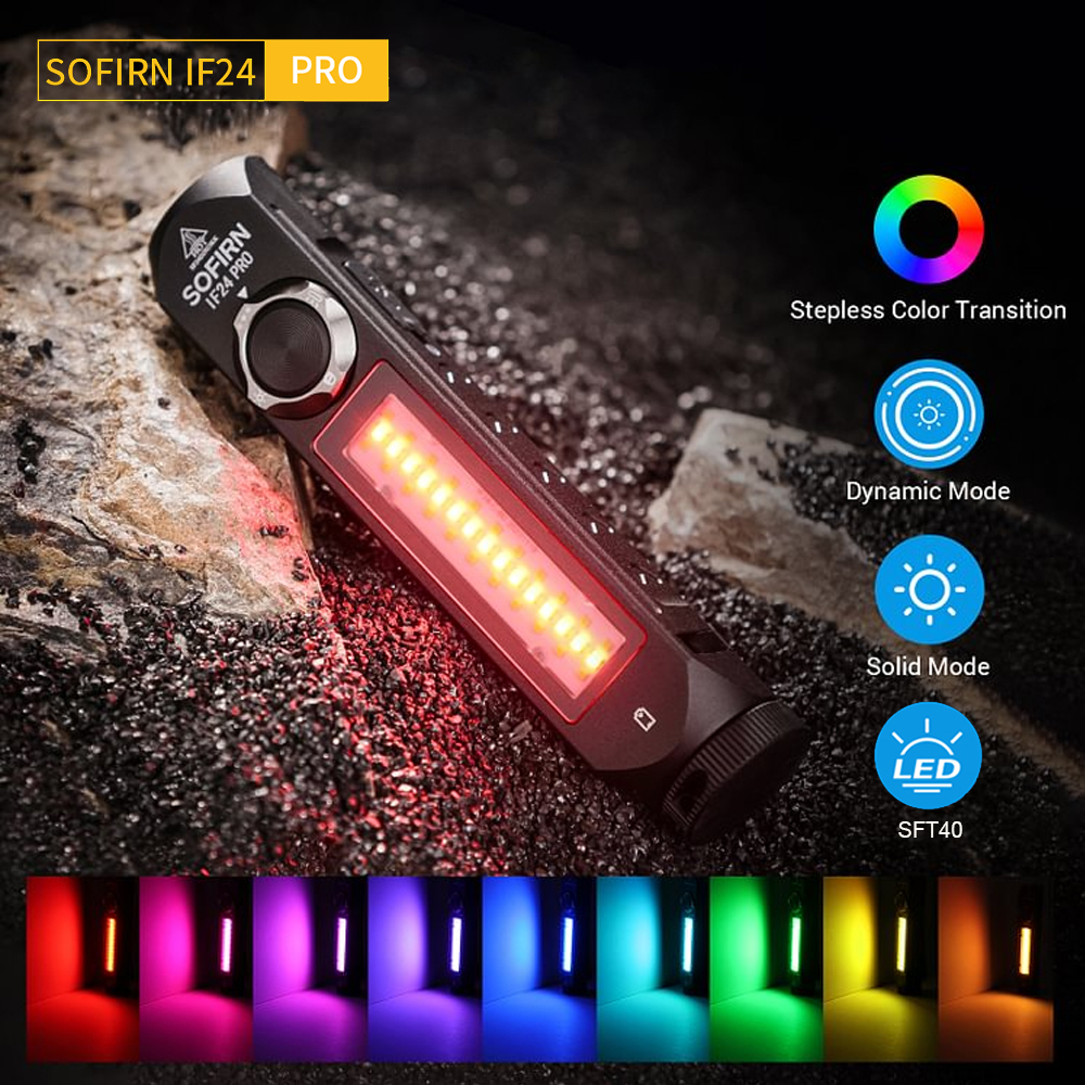 Sofirn IF24 PRO 18650 Linternas RGB recargables SFT40 1800lm Buck driver Flood Spot con magnético