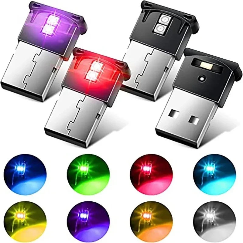 Mini USB LED carro luz interior, luz atmosfera auto, iluminação de emergência, lâmpada decorativa colorida, acessório do carro, RGB