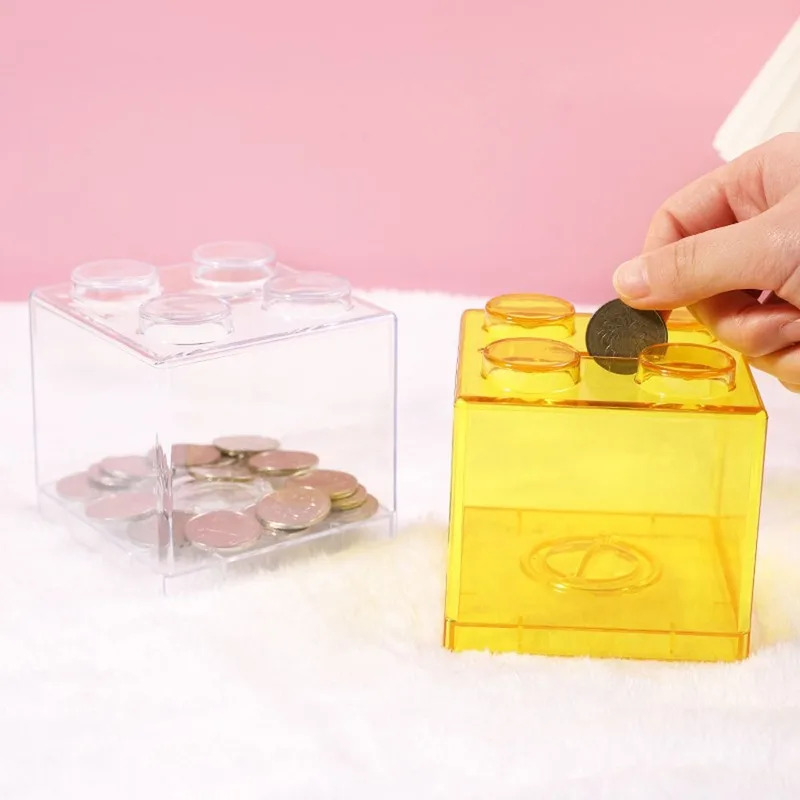 4 Pcs Clear Plastic Building Blocks Money Boxes Coin Savings Jars Children's Toys Gifts