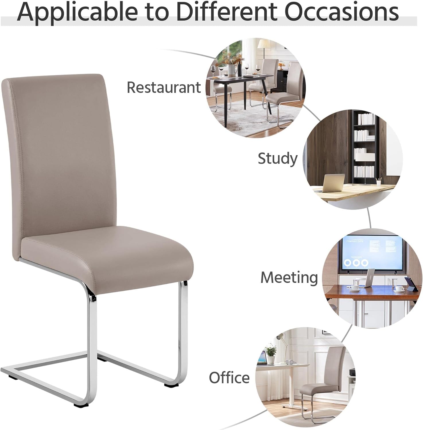 Dining Chairs Set of 6 Leather Chairs Modern Kitchen Chairs with High Back and Metal Legs for Dining Room Kitchen, Lig