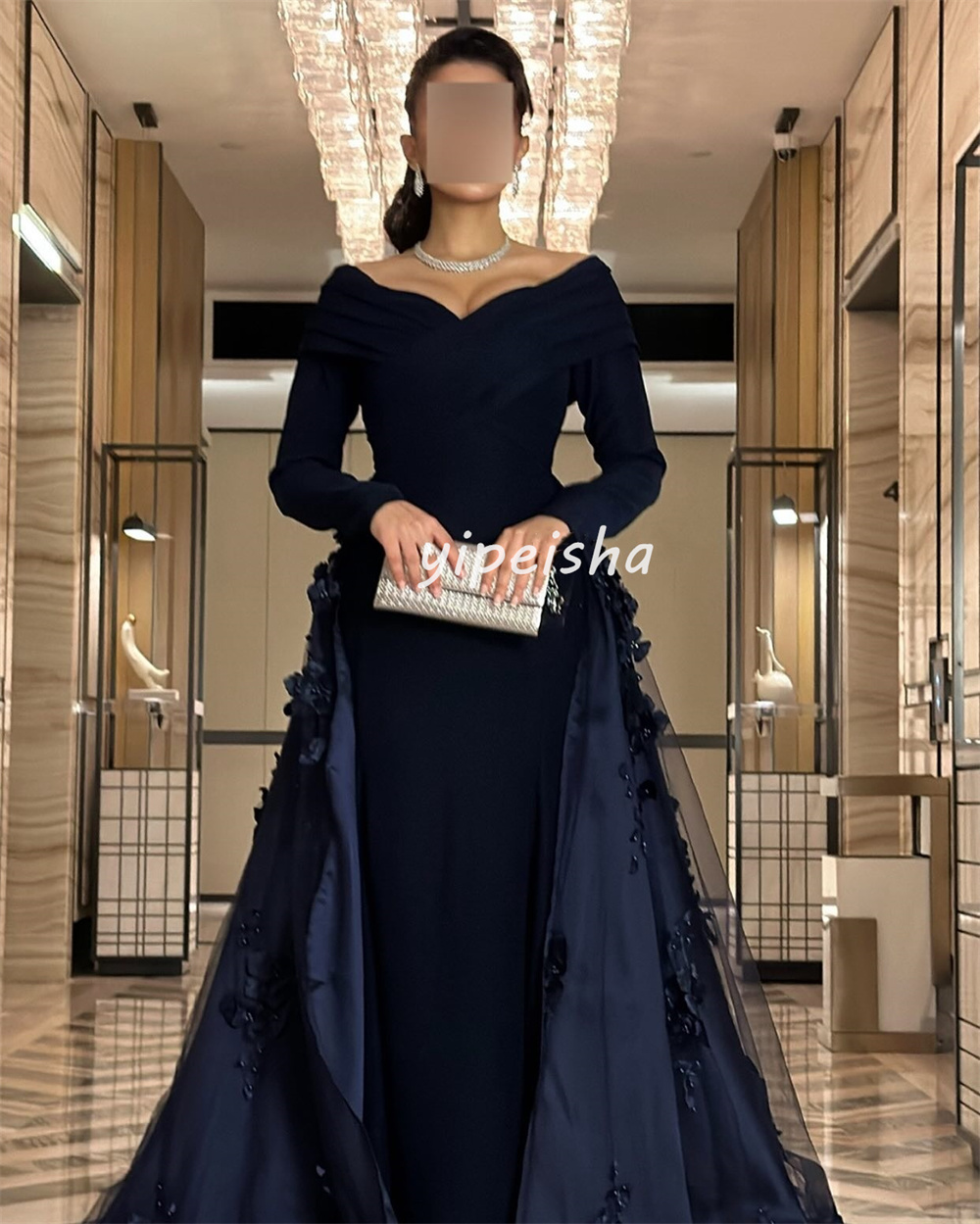 Personalizado intrincado estilo moderno jérsei flor beading a linha fora do ombro vestidos longos sob medida vestidos de ocasião formal