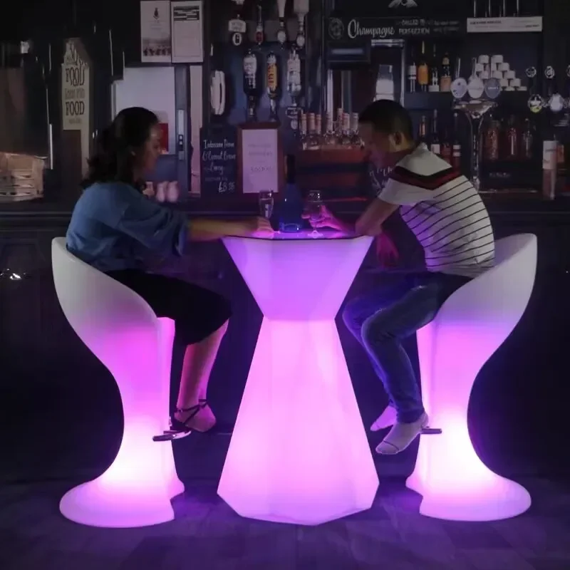 110CM High LED Illuminated Round Cocktail Table Waterproof High Bar Tables Plastic Coffee Table For Home Nightclub Party
