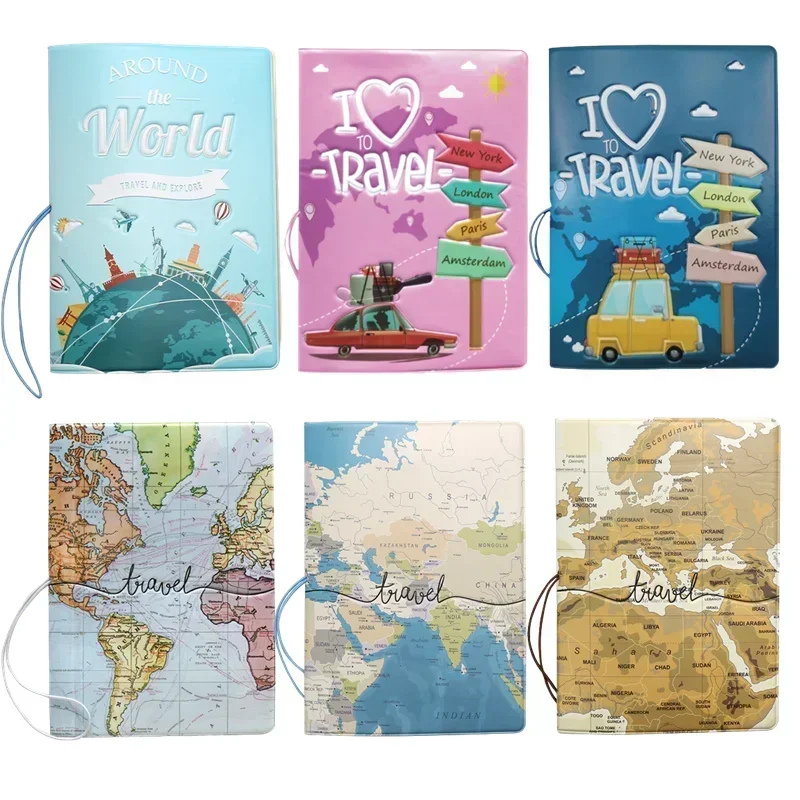 Funda creativa para pasaporte de viaje, cartera, bolso con letras para hombres y mujeres, soporte de dirección de identificación de cuero Pu, accesorios de viaje portátiles para embarque