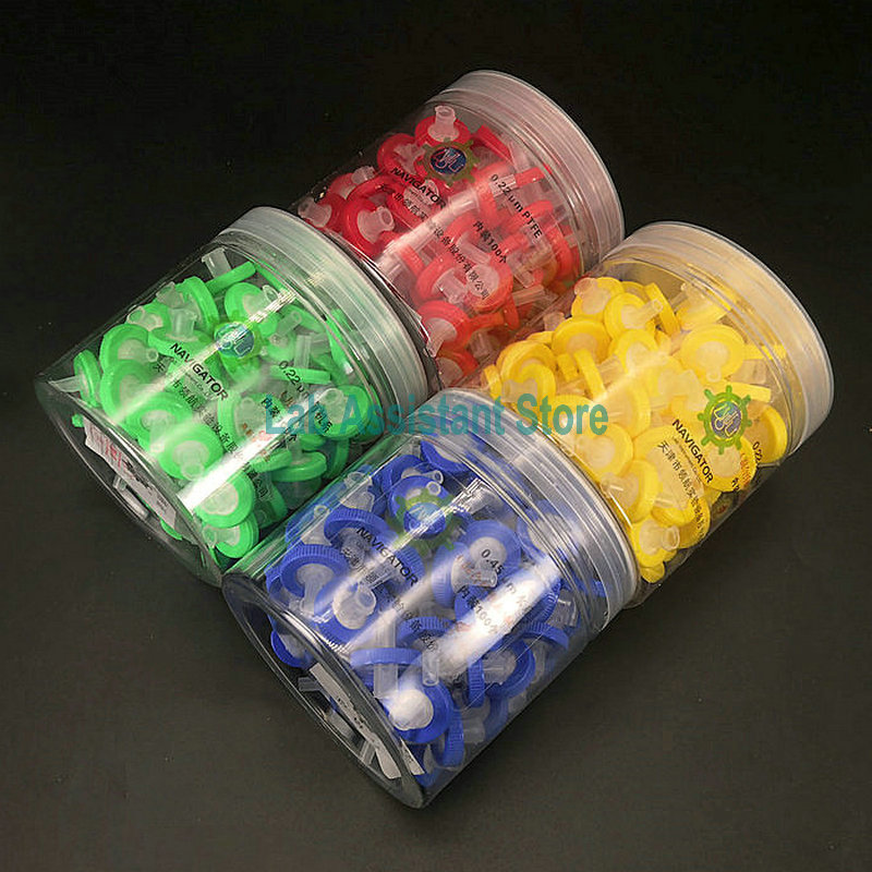 100 ชิ้น/กล่องห้องปฏิบัติการทิ้งเข็มฉีดยากรองไนลอนน้ําอินทรีย์ระบบ PTFE 13/25 มม.0.22um 0.45um