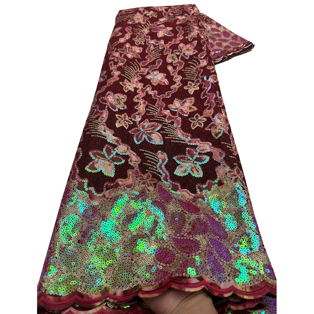 Sequenz Afrikanischer Spitzenstoff 5 Yards 2025, hochwertige Pailletten, nigerianische Hochzeit, Asoebi-Spitzenmaterial, Luxusstoffe für Kleid