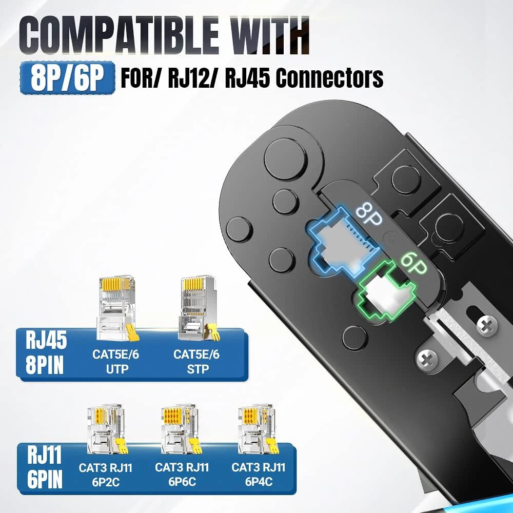 Rj45 crimper rj11 rj45 ferramenta de friso rede ethernet lan cabo crimper cortador stripper alicate para 6p 8p rj11 rj12 rj45