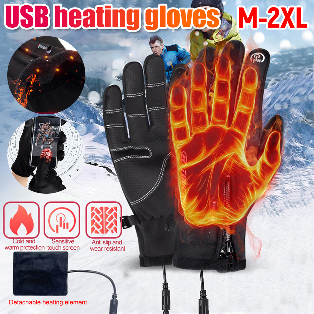 USB Touch Screen Gloves Winter Ski Gloves Windproof Heated Gloves for Cycling Running Driving Hiking Walking for Women Men