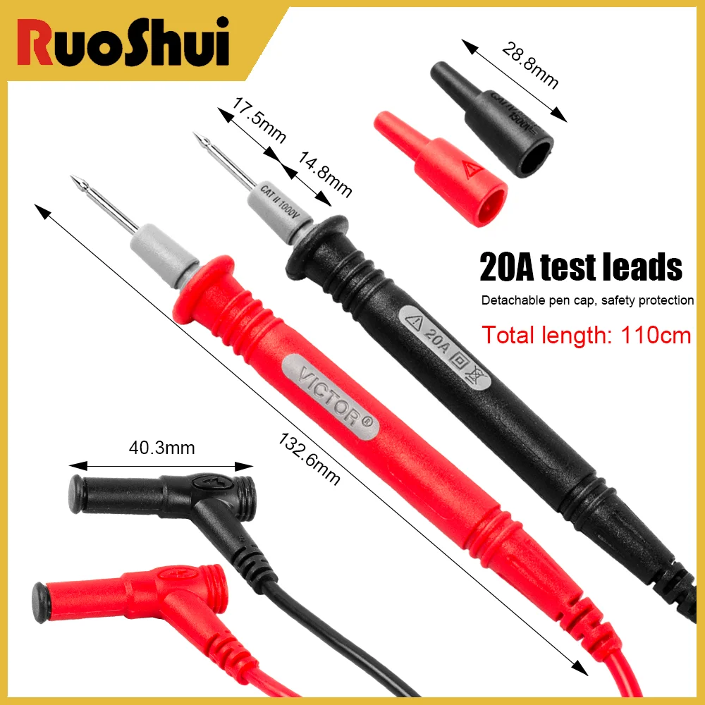 Victor Universal multímetro sonda pluma 1000V Cable de prueba Anti-quemaduras 10A 20A silicona pinza amperimétrica Digital 20A Cable de prueba