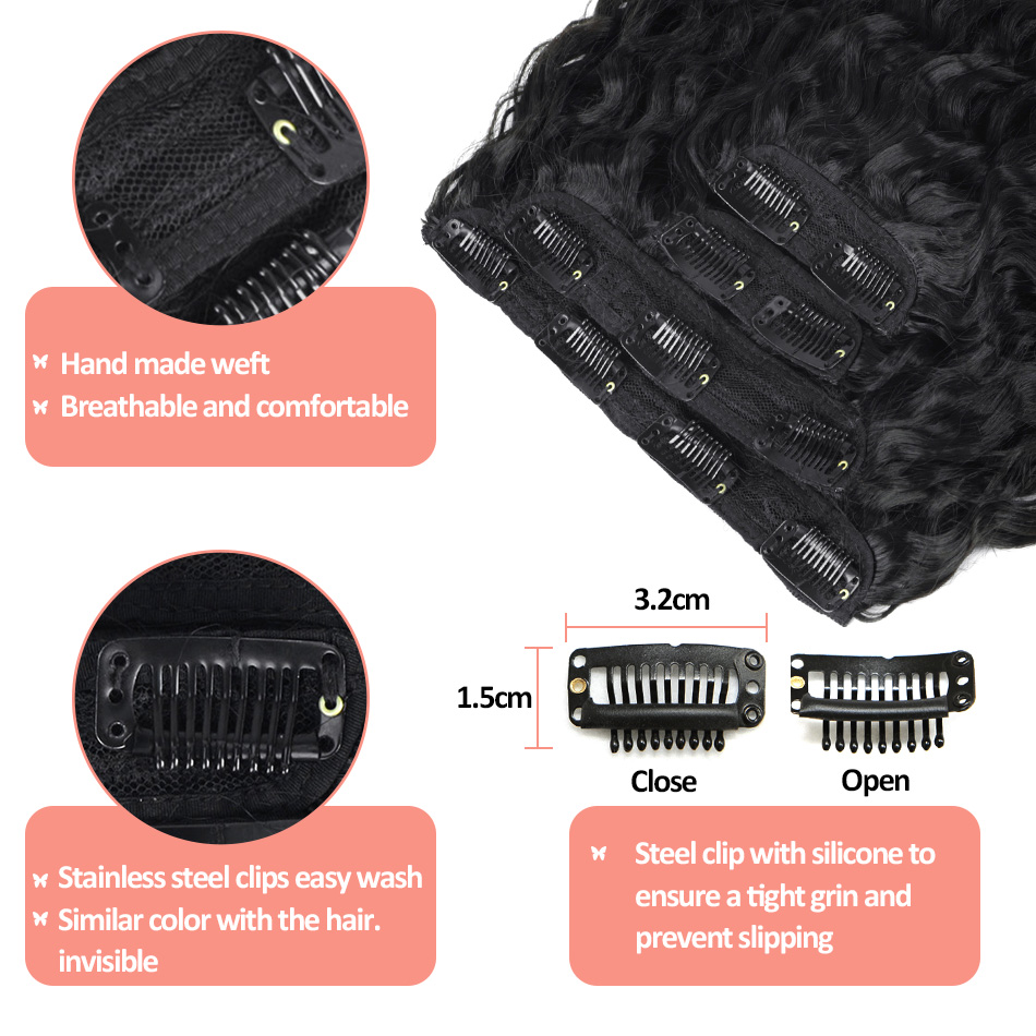 สังเคราะห์คลิปในส่วนขยายของผม Kinky Curly Hair Extensions สําหรับผู้หญิง 26 "Super Long Corn Wave Full Head ผมปลอมชิ้น