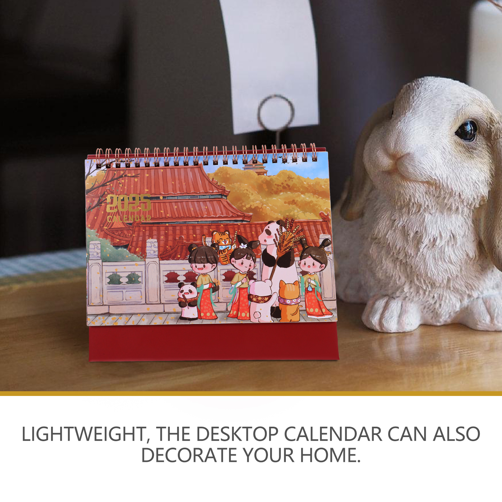 チャイニーズスタイルの卓上カレンダー,クリエイティブなコイルをテーマにしたオフィスアクセサリー,フラップ付き,漫画のデスクトップ,新年,月,カーランド,2025