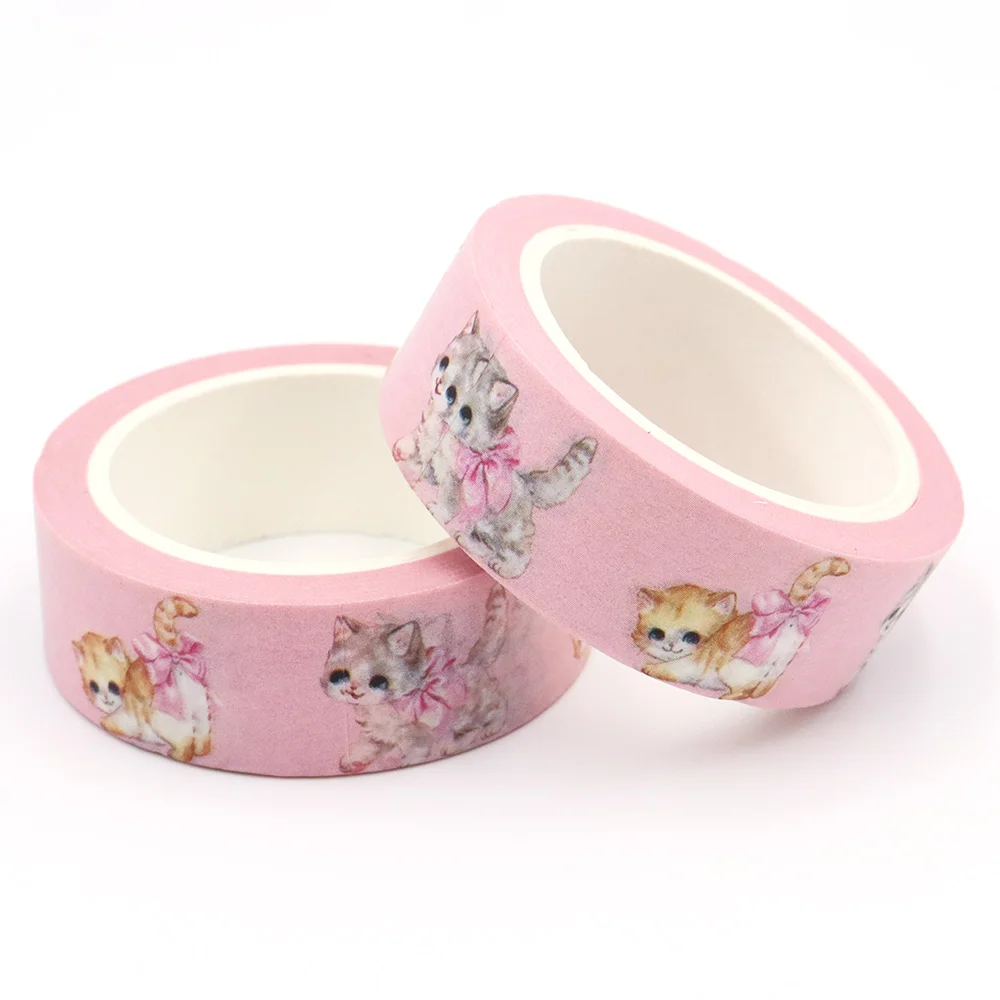ใหม่ 1PC 15mm x 10m วาเลนไทน์ดอกไม้แมว Masking กาวอุปกรณ์สํานักงาน scrapbooking เครื่องเขียน Washi เทป