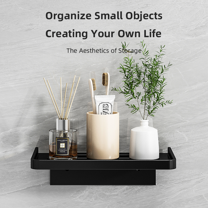 ABS ห้องน้ําชั้นวางของสีดําชั้นวางผู้ถือตะกร้าอาบน้ําโทรศัพท์ห้องน้ําองค์กร WB8011