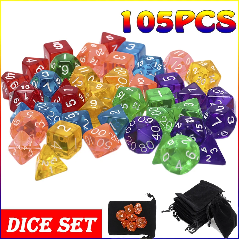 105/49/35/21/7 Chiếc DND Xúc Xắc Bộ Túi Trong Suốt Đa Diện Tác Dụng cho DND Nhập Vai MTK Hầm Ngục Và Con Rồng Vai Trò Chơi Trên Bàn