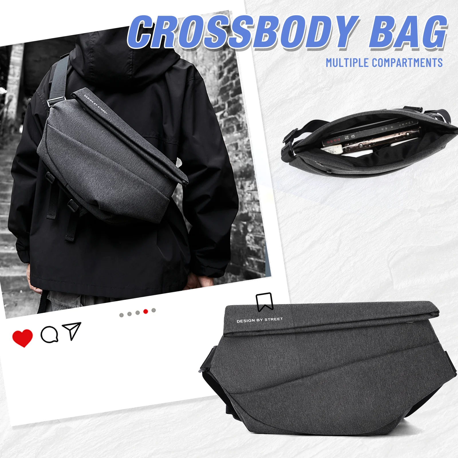 Bolsa de peito masculina tendência bolsa crossbody mochila, bolsa de ombro anti-roubo masculina para viagens de equitação, mochila pequena masculina