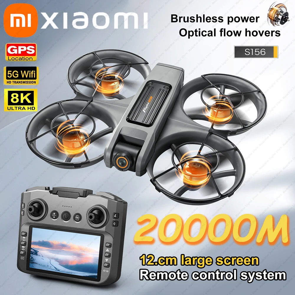 Xiaomi s156 drone motores sem escova 8k profissional hd câmeras duplas 5g wifi fpv fluxo óptico pairar evitar obstáculos quadcopter