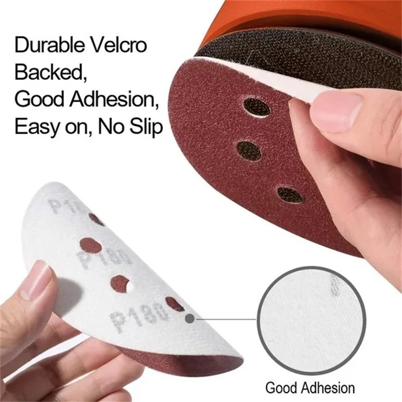 100Pcs 125mm Sandpaper Round Shape Sanding Discs Hook Loop Sanding Paper Buffing Sheet Sandpaper 8 Hole Sander Polishing Pad