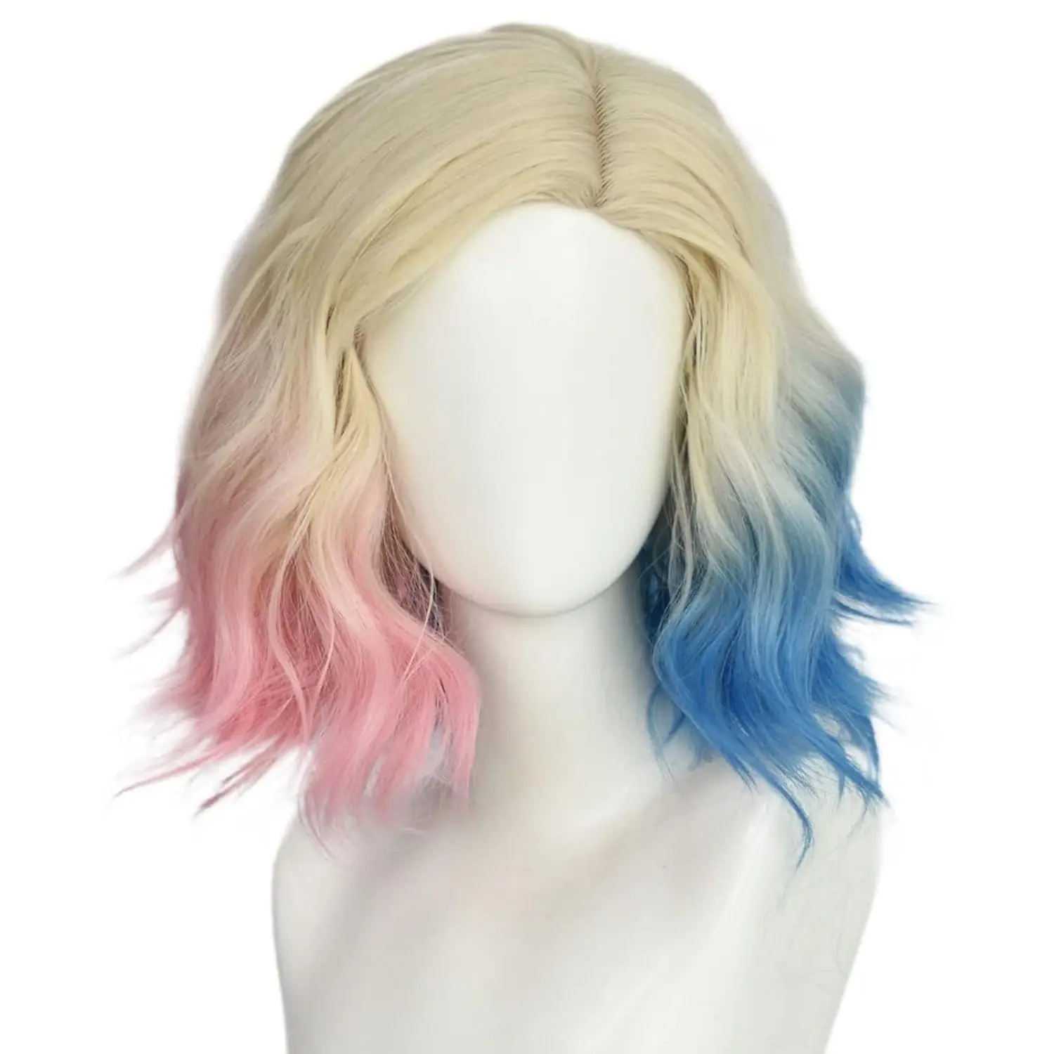 Niebiesko-różowa peruka Cosplay dla kobiet Krótka blond z różowymi i niebieskimi włosami Ombre Krótka syntetyczna peruka Bob Wave do Cosplay