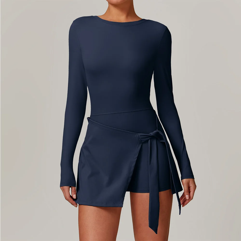 Short Sports Jumpsuit Long Sleeved Gym Set Women Yoga Clothes Rompers Workout One-piece Suit Female Outdoor Recreation Bodysuits