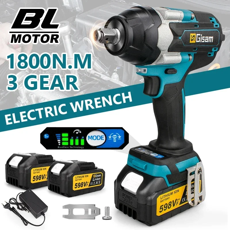 1800N.M Torque Brushless Electric Impact Wrench Cordless Electric Wrench 1/2 inch for Makita 18V Battery Pins Screwdriver Tools