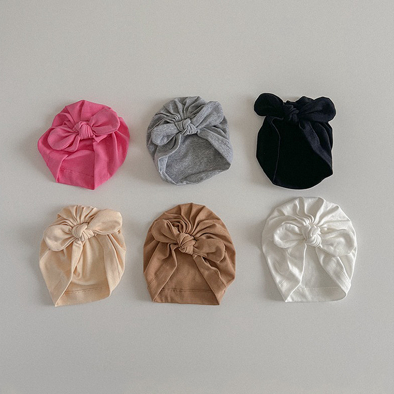 Gorro turbante de algodón puro para bebé, Bandana elástica para recién nacido, diadema, gorro con lazo grande, sombrero indio infantil, accesorios para el cabello para niños