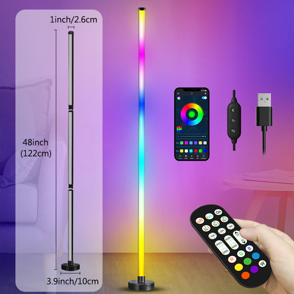 Inteligente RGB LED Floor Lamp, Controle remoto e App, Music Sync Corner Lighting Timer, Modern Mood Standing Lamp para sala de estar, Gaming