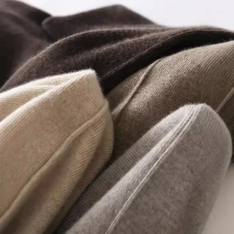 Herbst- und Winter-Damenhose mit hoher Taille, warm, gestrickt, weites Bein, Hose mit geradem Bein, einfarbig, hängend, lockere Hose mit weitem Bein