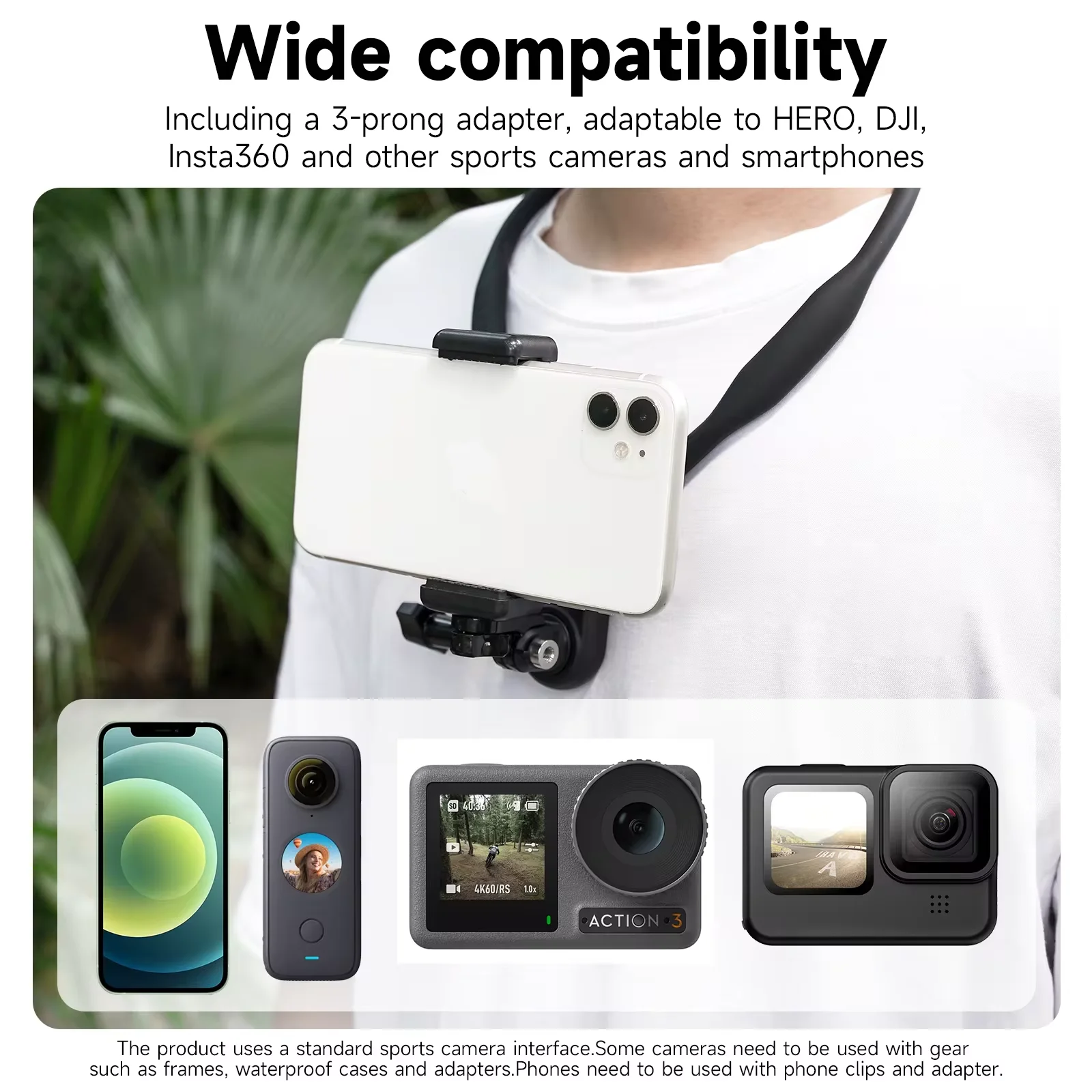 TELESIN support de cou support de poitrine pour GoPro 13 12 Hero 11 10 9 8 7 Insta360 DJI Osmo Action accessoires de caméra d'action en Silicone