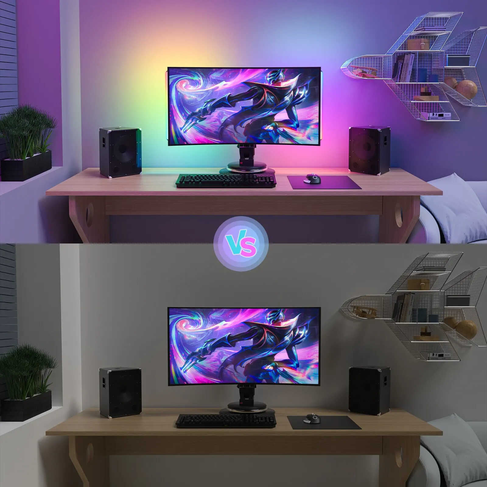 WILLED 2 In1 Under Monitor Light Bar Gaming Lights for Gaming Setup Desk Led with Remote Controlle for Keyboard Light PC