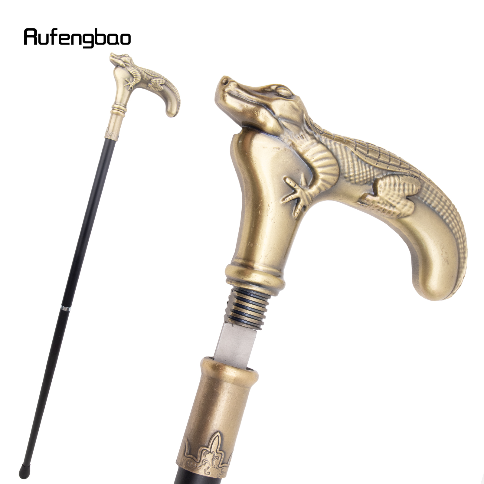 Kupfer Eidechse Gehstock mit versteckter Platte Selbstverteidigung Mode Rohr platte Cosplay Crosier Stick 89cm