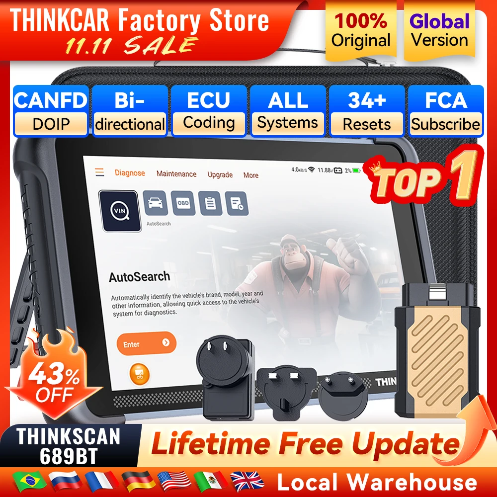 MUCAR THINKSCAN 689BT Автомобильный диагностический инструмент Двунаправленный сканер Obd2 Кодирование ЭБУ CANFD DOIP 34, сбросы всех систем бесплатно