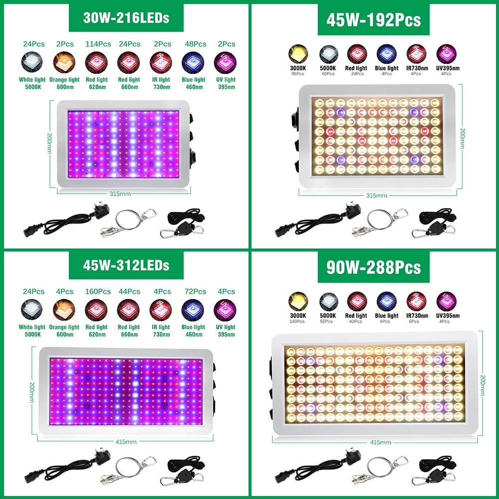 Vollspektrum-LED-Wachstumslicht SMD2835 AC100-277V Doppelschalter für Gewächshauspflanzen, Aussaat von Gemüse und Blumen