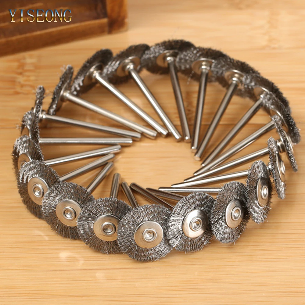10 pezzi accessori Dremel spazzola rotante in acciaio da 22 mm spazzole per ruote metalliche Dremel per smerigliatrice utensile rotante per mini lucidatura trapano