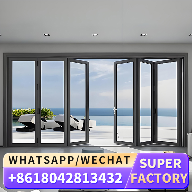 맞춤형 블랙 알루미늄 합금 프로파일, 유리 접이식 문짝, 아코디언 바이 폴드 문짝, 4-12mm