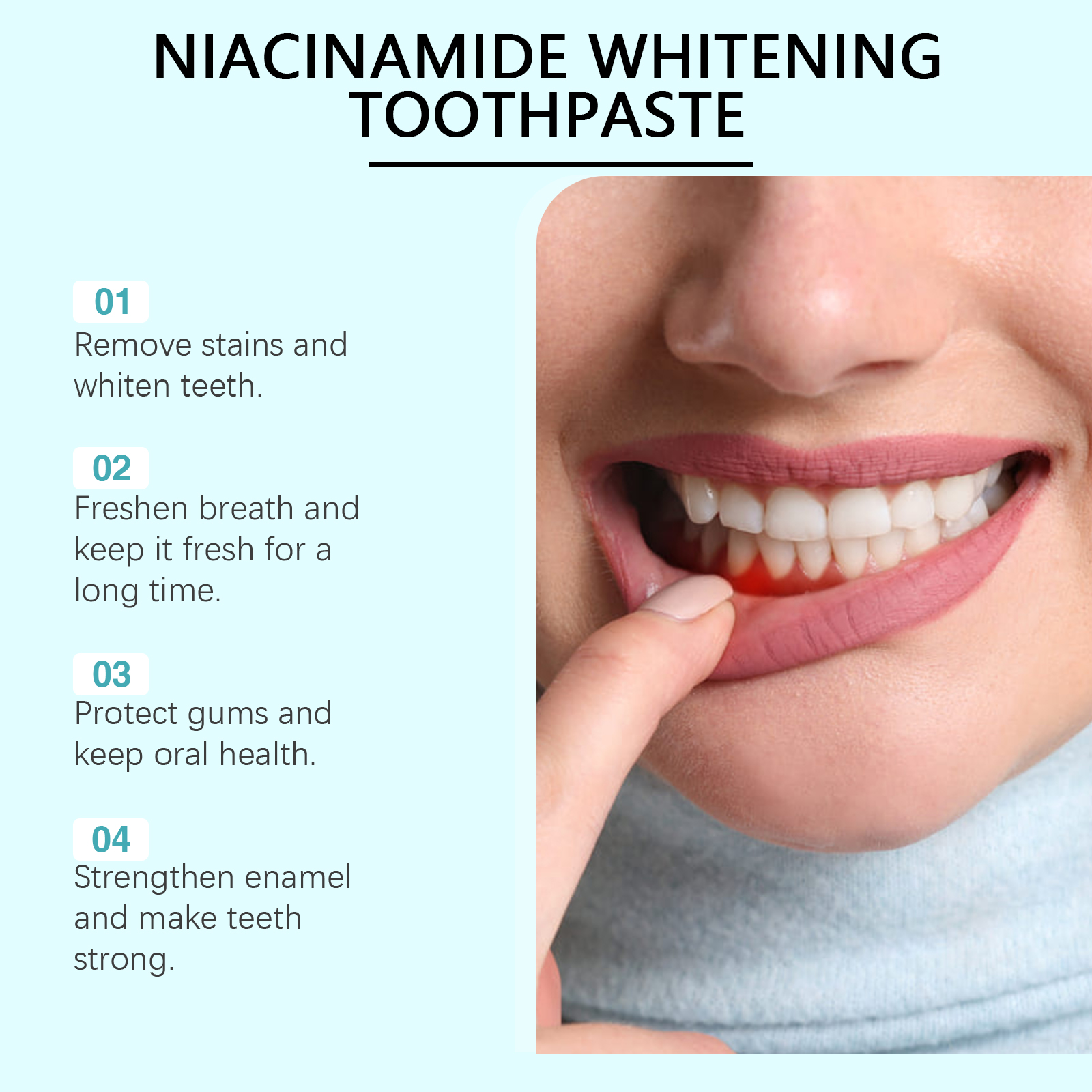 Pasta de dientes blanqueadora de niacinamida, elimina el mal aliento, limpieza bucal, reduce la placa, pasta de dientes Natural para eliminar manchas