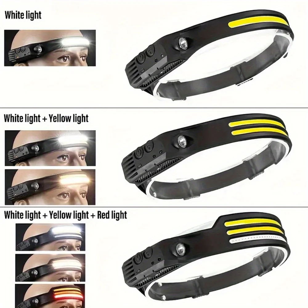 1 LED+COB Reflektor ładowany przez USB, reflektor z czujnikiem ruchu, odpowiedni do biegania, wędkowania, biwakowania, pieszych wędrówek, świateł awaryjnych