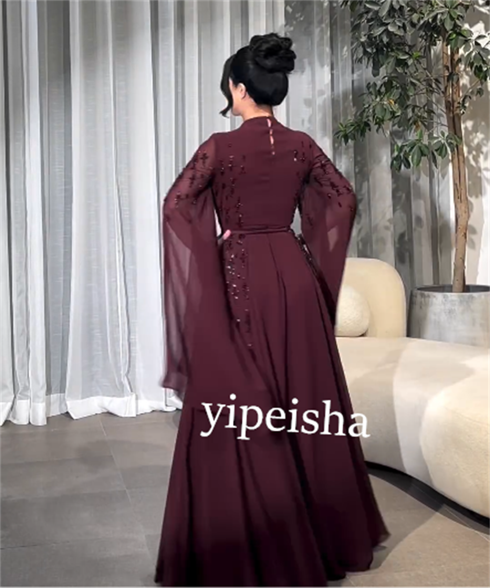 Jersey personalizado rebordear drapeado Navidad una línea de cuello alto vestido de ocasión a medida vestidos largos