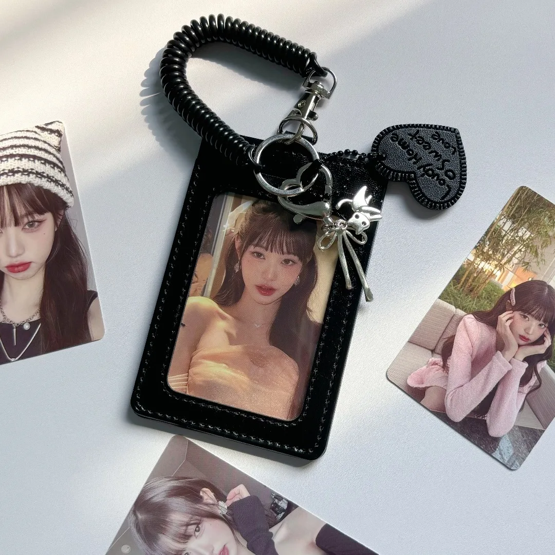 新しいPUブラックカードホルダーアルバム収納キーホルダーペンダント韓国KPOPカードスリーブ保護フィルム付きアイドル写真ゲームカードカバー