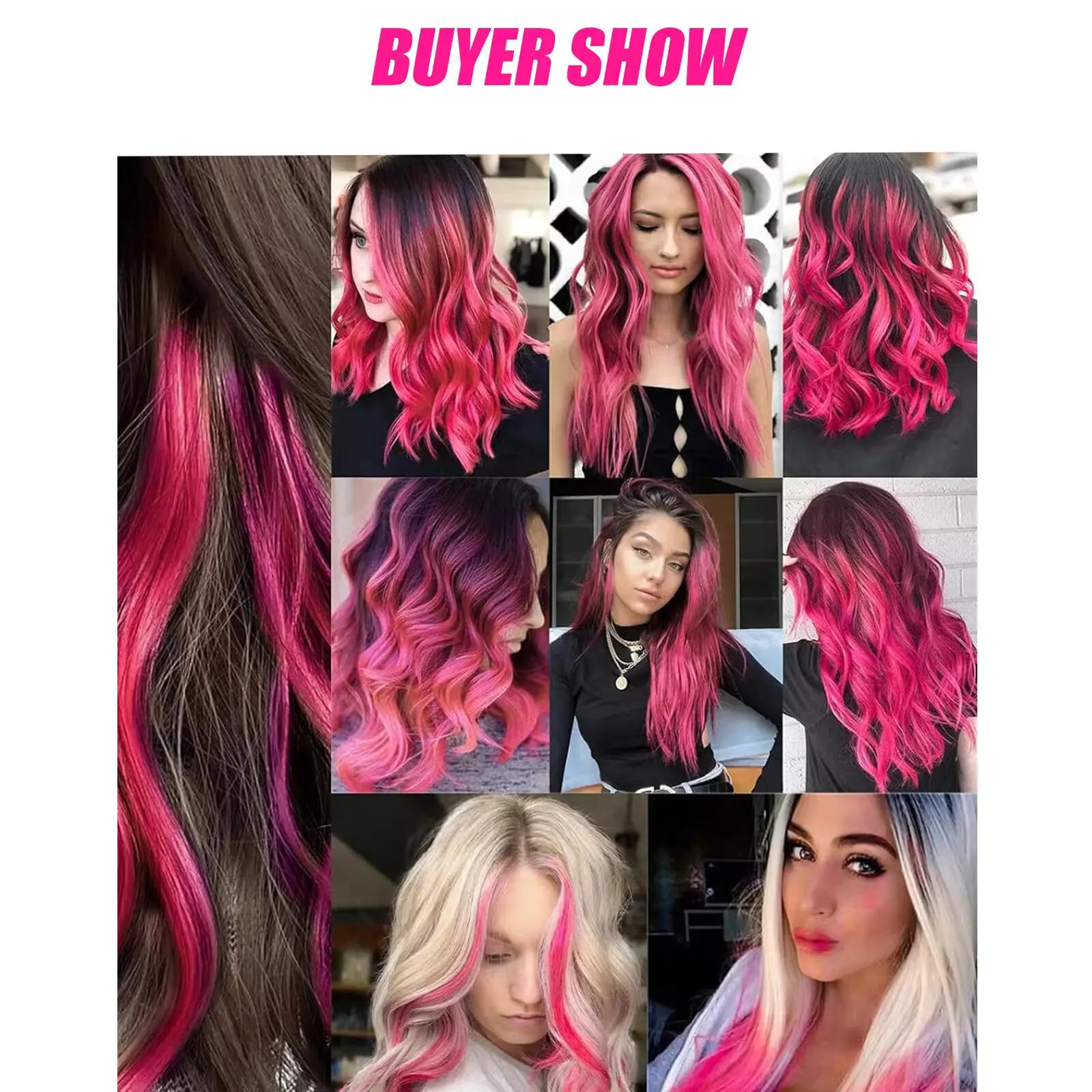 Extensões de cabelo coloridas sintéticas, 5 peças, clipe em extensões de cabelo coloridas, arco-íris, para mulheres, meninas, extensões de cabelo