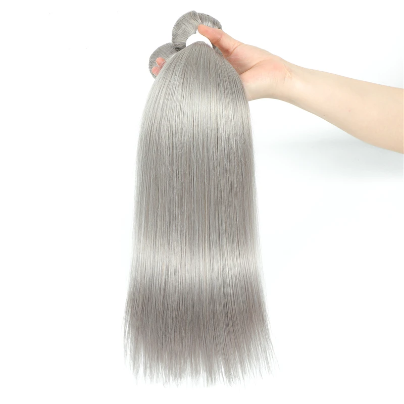 Pacote reto brasileiro com fecho 4x4 cor cinza prata 3 pacotes com fecho cinza remy 100% pacotes de cabelo humano cabelo kemy