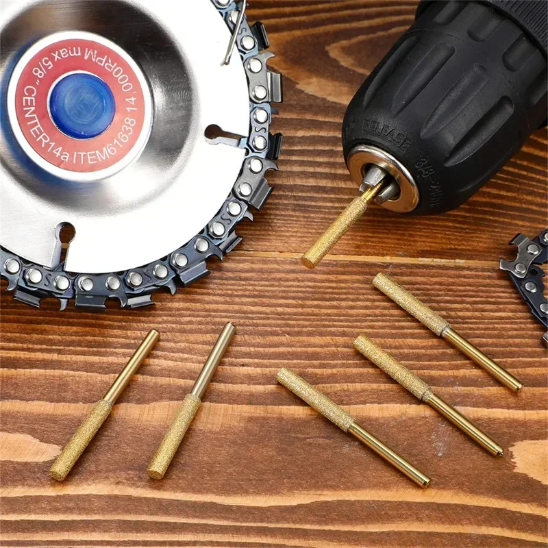 20Pcs Diamond Coated Burr Chainsaw Sharpener Burr Carving Grinding Head Rotating File 4.0/4.8/5.5mm Abrasive Sharpening Tool Set