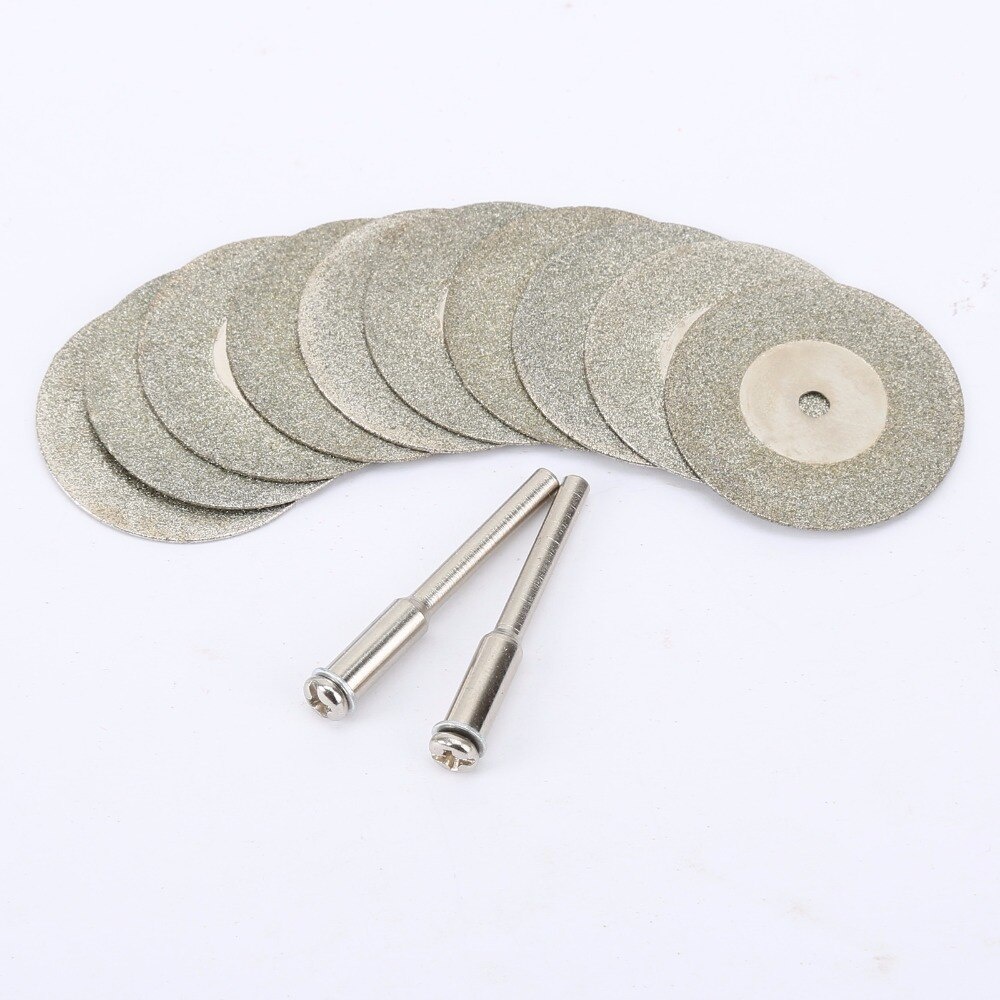 10 Stück 30 mm Diamant-Trennscheiben abgeschnittenes Mini-Sägeblatt mit 2 Stück Anschluss 3 mm Schaft für Dremel Drill Fit Drehwerkzeug